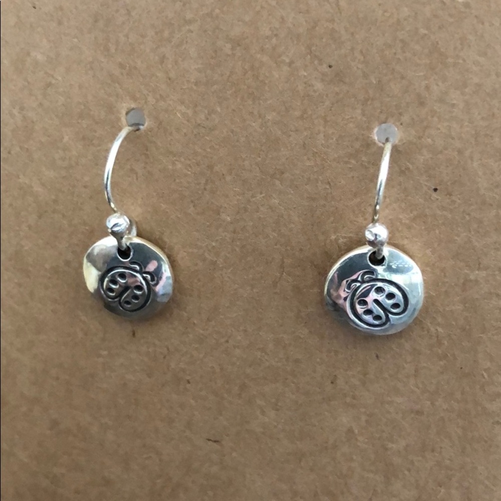 Silver Etched Ladybug Earrings